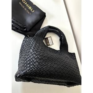 $764 Handwoven Leather Handbag Womens Black Made in Italy New Bag